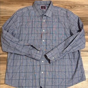 Untuckit Shirt Mens 2XL Blue Plaid Relaxed Fit Wrinkle Free Business Casual